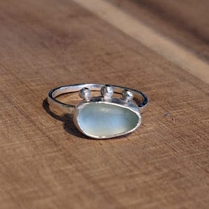 Sea Glass Beaded Ring,  Size 7 1/2 ring, Sterling Silver ring, Seafoam Sea Glass Ring, Beach Glass Ring, Seaglass Ring, Everyday Ring