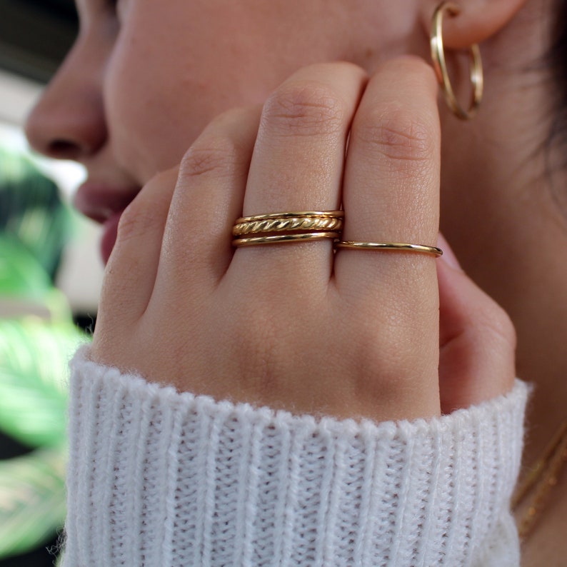 Set of 3 Thin 14k Gold Filled Stacking Rings Delicate Twisted gold filled ring