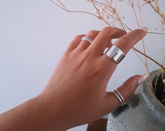 Silver Rings, Set of 3 Rings, Plain Band Chunky Silver Rings, Geometric Silver Ring Set, Chunky Ring Set of 3