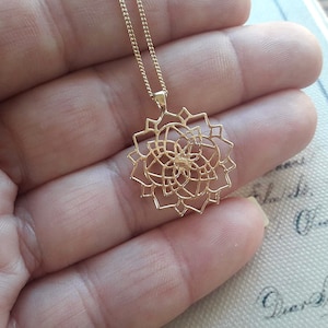 Gold Geometric Necklace, Seed Of Life Mandala necklace