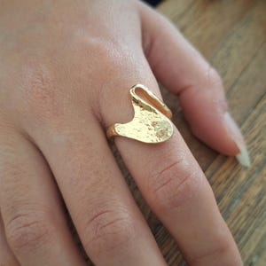 Gold Organic Ring, Wave Ring, Hammered Ring, Adjustable Gold Statement Jewelry, Earthy Ring, Rustic Ring, Molten jewelry, Gift for Her
