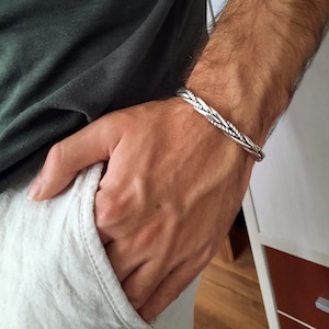 Silver Cuff Bracelet, Gold and Black  Twisted Woven Bracelet, Unique Opening Bangle, Hip Hop Bracelet For Men Women