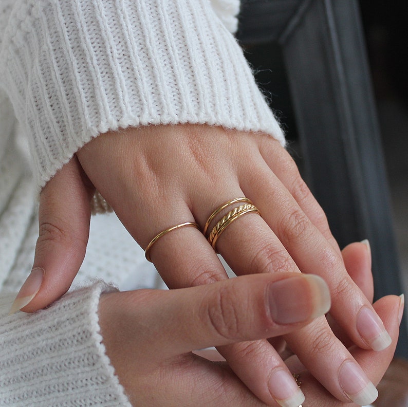 Set of 3 Thin 14k Gold Filled Stacking Rings Delicate Twisted gold filled ring
