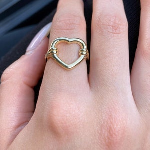Gold Open Heart Dainty Ring, Chunky Gold Ring