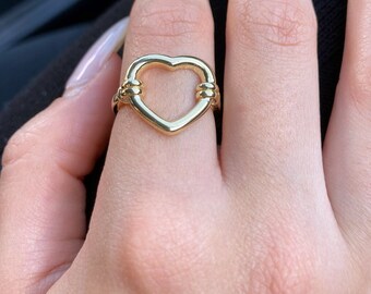 Bague coeur ouvert en argent sterling plaqué or - Ajustable