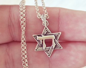 Sterling Silver Star of David Chai Necklace: Jewish Gift from Israel