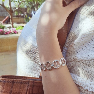 Silver Chunky Bracelet, Chain & Link Bracelet For Women, Gift For Her, Geometric Bangle