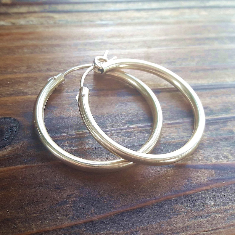 Thick Gold Hoop Earring 14K Gold Filled Circle Hoops Etsy