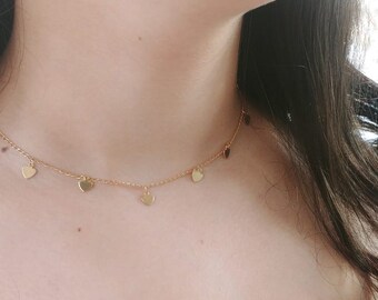 Heart Choker, Dangle Gold Heart Necklace