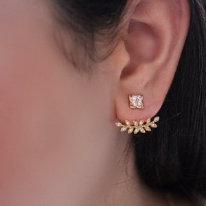 Leaf Ear Jackets, Minimalist Earrings, Gold Leaf Earrings, Cuff Earrings, Ear Jackets