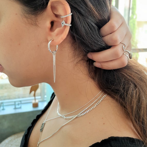 Long Chain Drop Earring Sterling Silver Hoop Jimin Earrings 