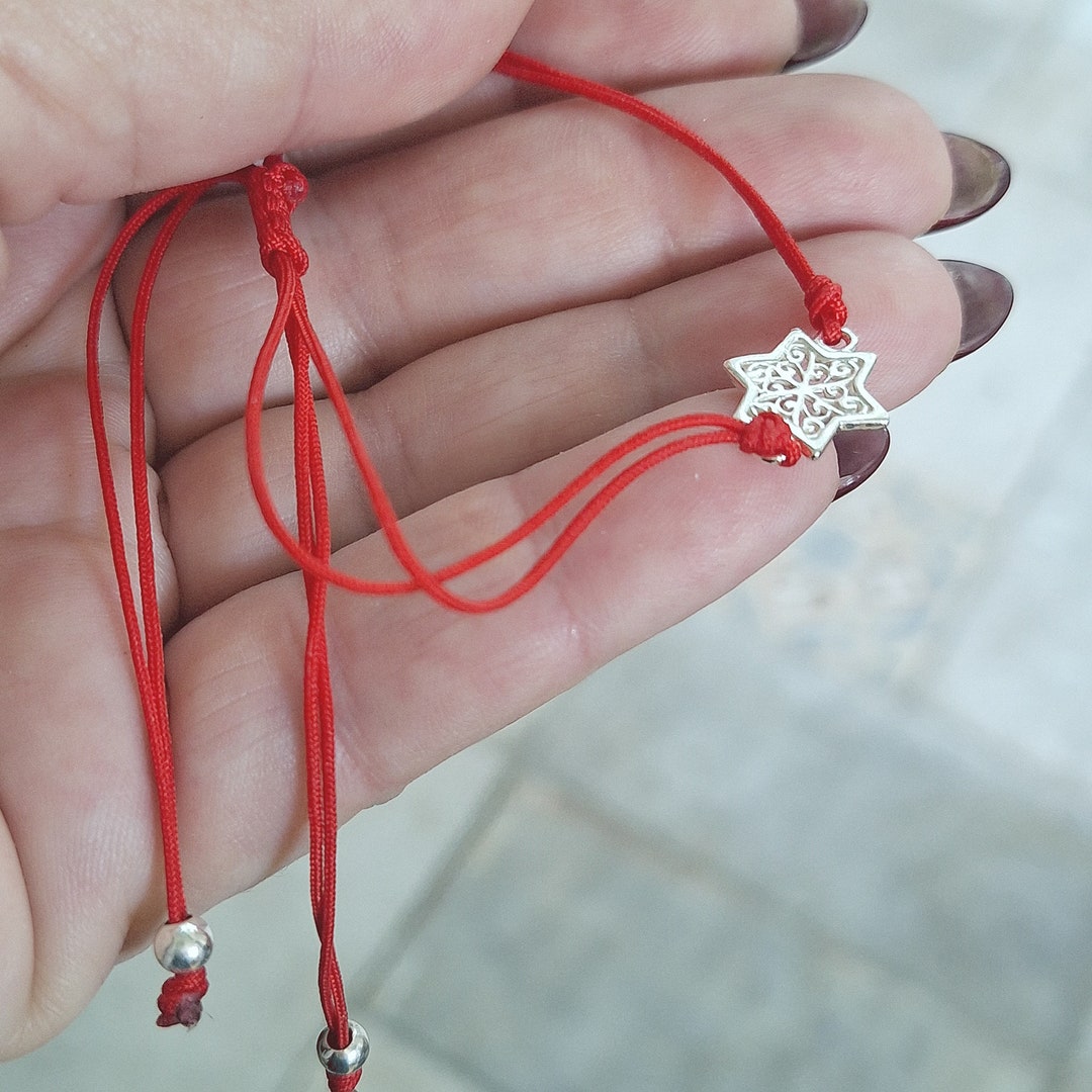 925 Sterling Silver Star of David Bracelet, Red Cord for Women, Magen ...