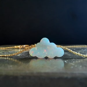 White Opal Necklace, Cloud Opal Necklace, Fluffy Cloud Silver Gold Children Necklace, White Cotton Candy Cloud