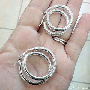 Mutige dicke Silber-Creolen, klobige Hoops, klobige silberne Hoop-Ohrringe