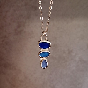 Three Tier Bezel Set Sea Glass Necklace, Sea Glass Necklace, Sea Glass Jewelry, Beach Glass Necklace, Beach Glass Jewelry, Sea Glass