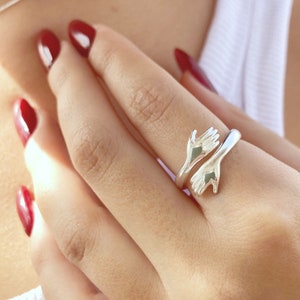Umarmungsring, offener Ring, Geschenk Umarmungsring, verstellbarer Ring Liebe Umarmungsring, Hand offener Ring, 925 Sterlingsilber