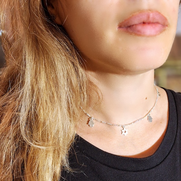 Tiny Star Of David Necklace, Gold Star Of David Choker Necklace, Star Of David Necklace, Jewish Jewelry, Tiny Hamsa Necklace, David Star.