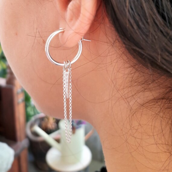 LÚDERE Sterling Silver Hoop and Chain Drop Earrings