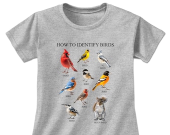 Ladies Bird Shirt | How to Identify Birds | Graphic Tee | Birdwatcher | Nature Lover | Squirrel Shirt | Types of Birds | Women's Clothing