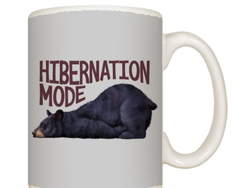 Bear Mug | Hibernation | Sleepy Bear | Coffee Cup | Winter Mug | Funny Black Bear | Dishwasher Safe | Microwavable | Christmas Mug | 15 Oz