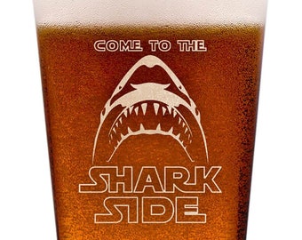 Shark Side Pint Glass | Star Wars Parody | Engraved Pint Glass | Funny Pint Glass | Animal Inspired | Dark Side |Dishwasher Safe | 16 Oz