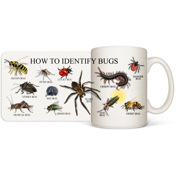 Bug Mug | How to Identify Bugs | Coffee Cup | Funny Bug Cup | Nature Lover | Creepy Crawlies | Types of Insects |Coffee Mug |Dishwasher Safe
