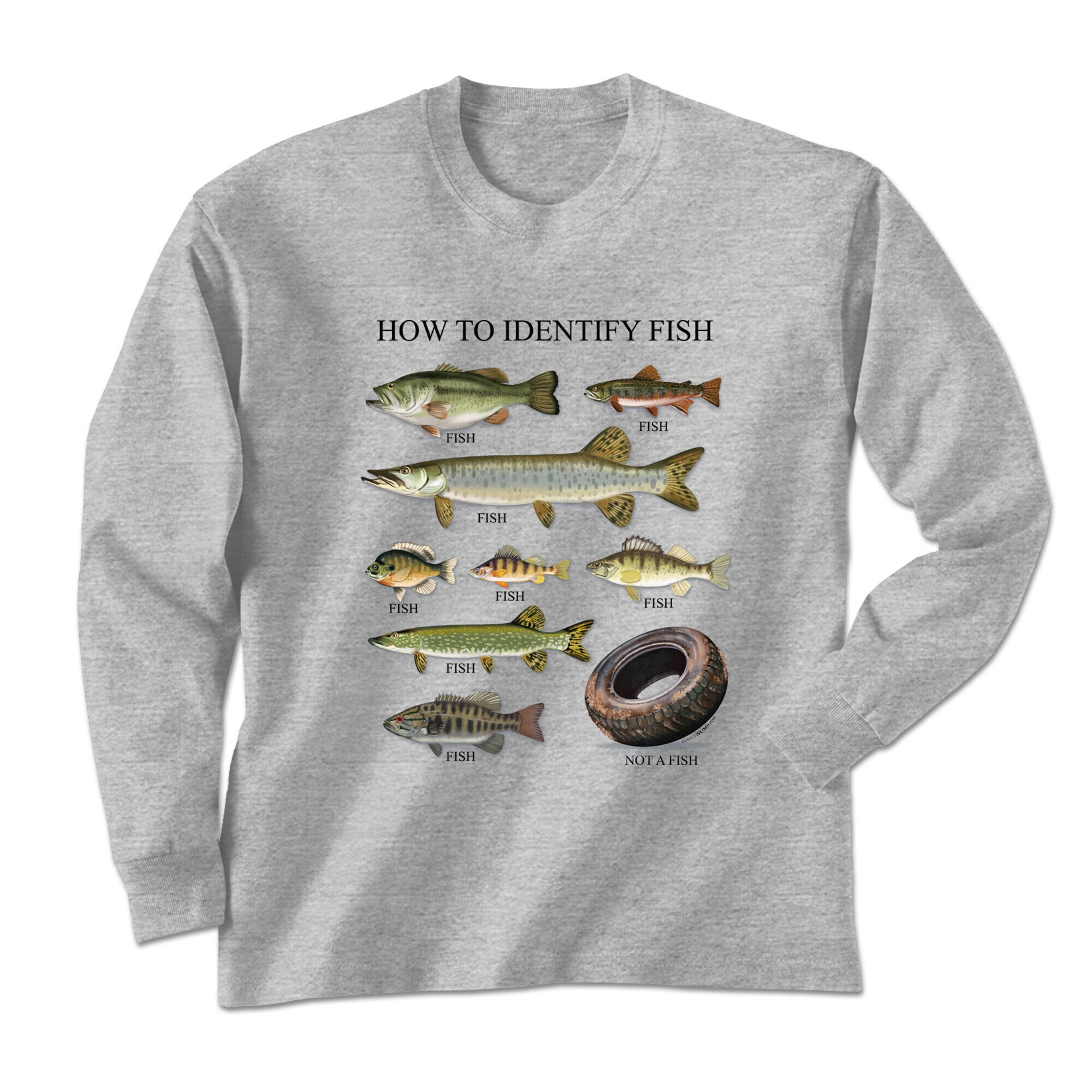 Kids Long Sleeve T-shirt How to Identify Fish Graphic Tee Funny Fishing  Shirt Nature Lover Fishing Gift for Fishers Unisex Tee 