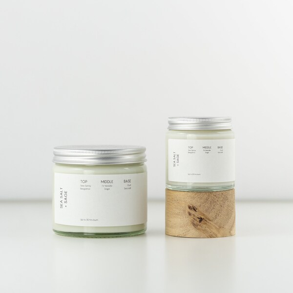 Sea Salt + Sage Soy Candle, Modern Soy Candle, Minimal Soy Candle, Handmade Soy Candle