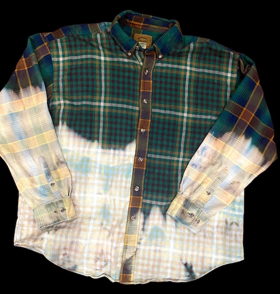 Deer Hunter Scope Flannel Shirt Large Upcycled Art To Wear Bleached OOAK Buck