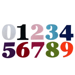 Felt Adhesive 5cm Numbers/Stick On Felt Numbers/adhesive number/felt numbers for diy personalisation/20 colours/Felt Numbers/craft numbers