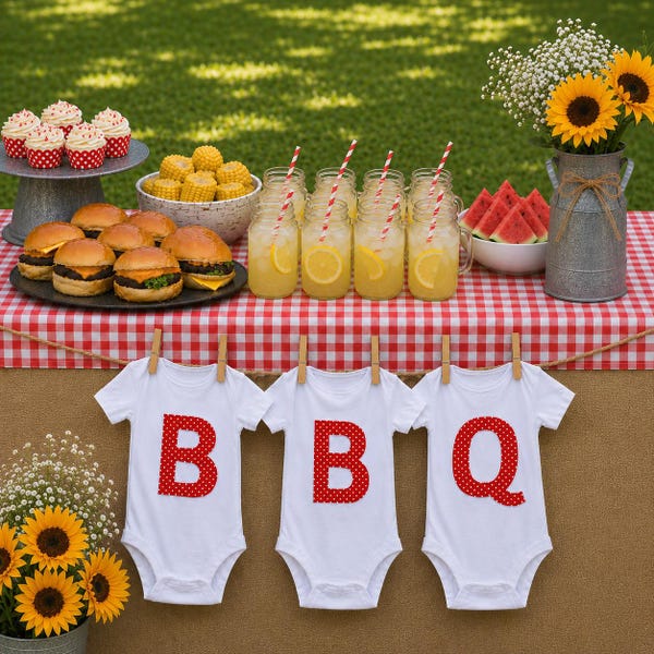 Baby Q Banner Onesies, BBQ Baby Shower Decorations, Iron-On Letters