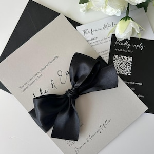 Amber Wedding Invitation | RSVP Card | Invitation bundle | invite with bow belly band | luxury invitations | monochrome invites | envelope imagem 17