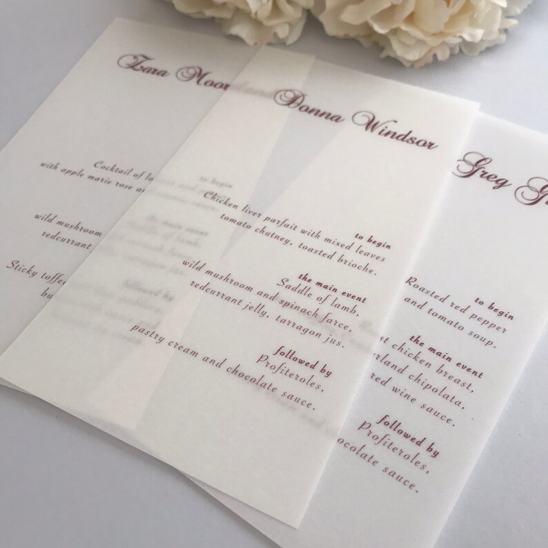 Vellum Wedding Menu Table Place Cards Etsy UK