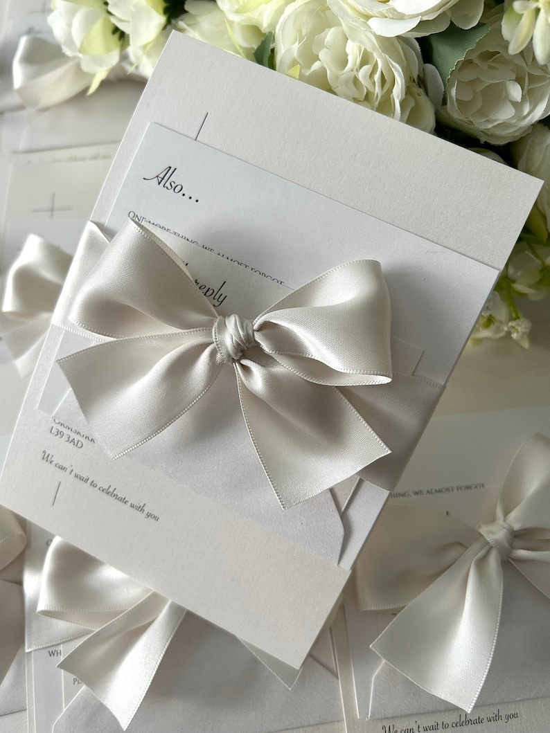 Amber Wedding Invitation | RSVP Card | Invitation bundle | invite with bow belly band | luxury invitations | monochrome invites | envelope imagem 14