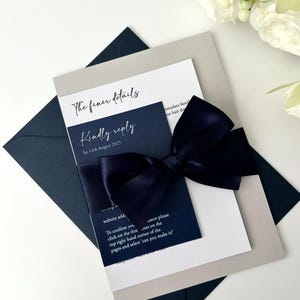 Amber Wedding Invitation | RSVP Card | Invitation bundle | invite with bow belly band | luxury invitations | monochrome invites | envelope imagem 19