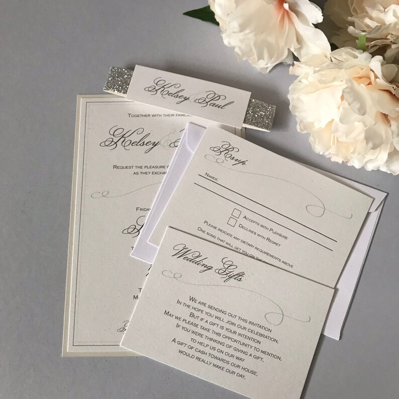 Calligraphy Wedding Invitations Handmade with Glitter