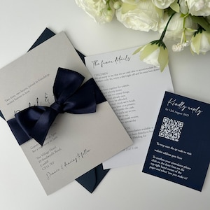 Amber Wedding Invitation | RSVP Card | Invitation bundle | invite with bow belly band | luxury invitations | monochrome invites | envelope imagem 13