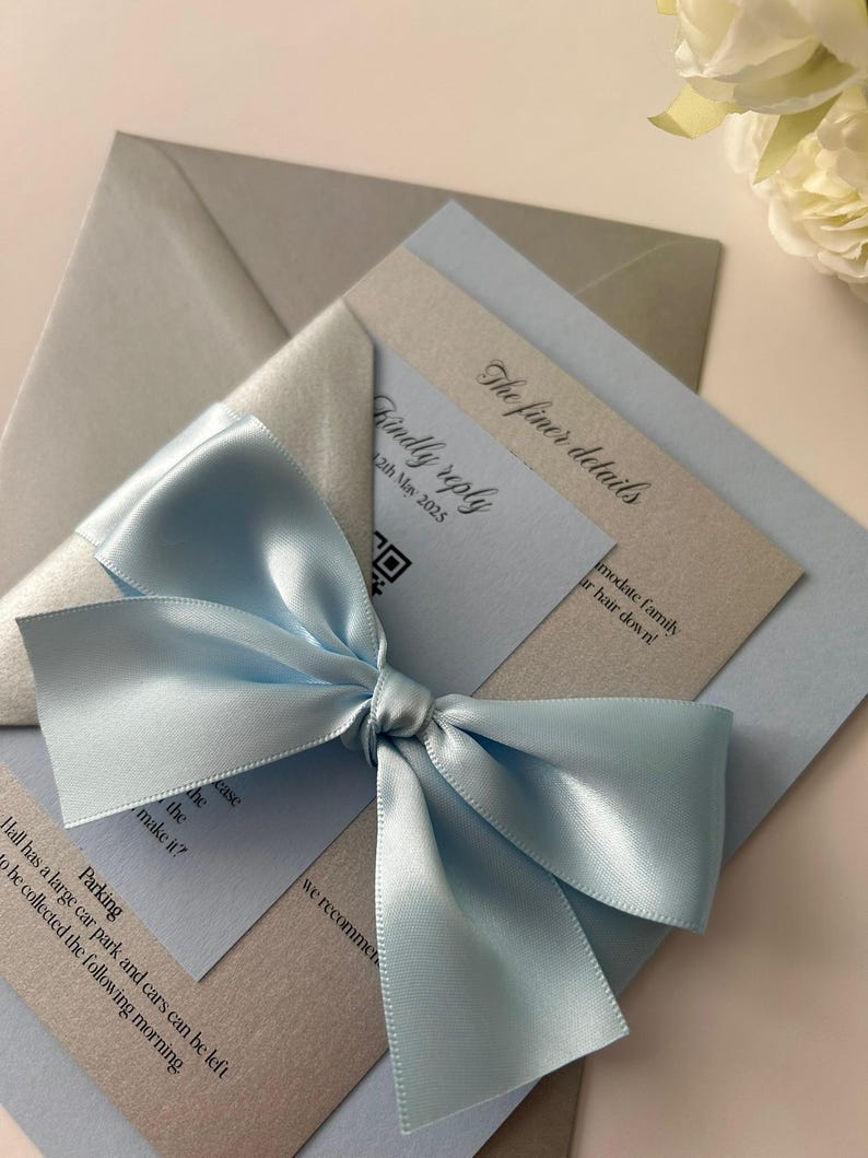Amber Wedding Invitation | RSVP Card | Invitation bundle | invite with bow belly band | luxury invitations | monochrome invites | envelope imagem 20