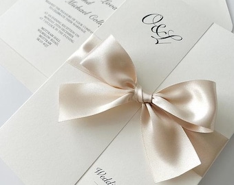 Ophelia Gatefold Wedding Invitation Suite | Wedding Venue Sketch | Details card and RSVP card | Modern Invite | Chunky Bow