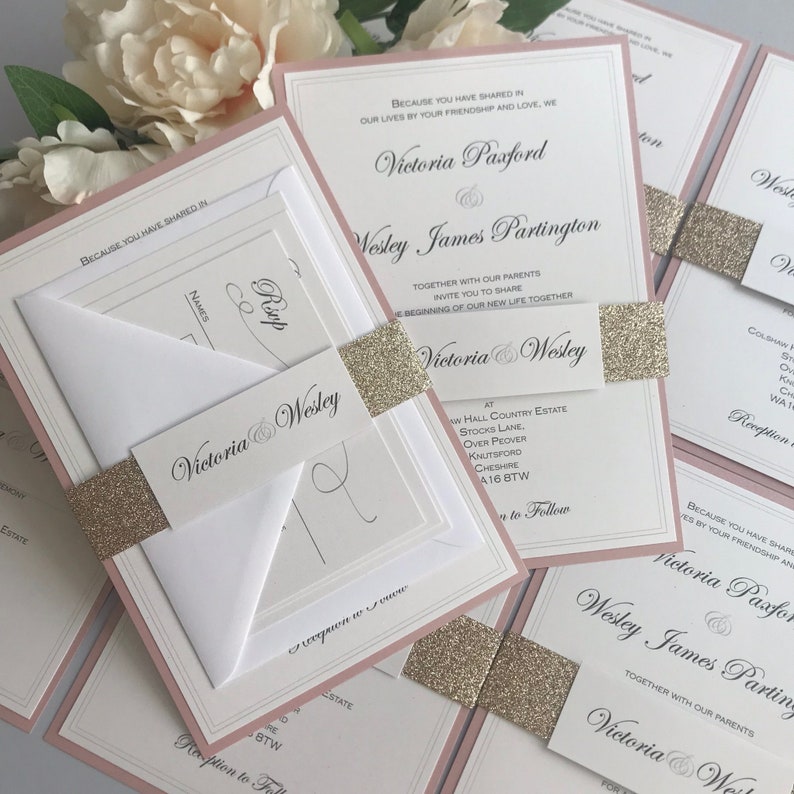 Calligraphy Wedding Invitations Handmade with Glitter