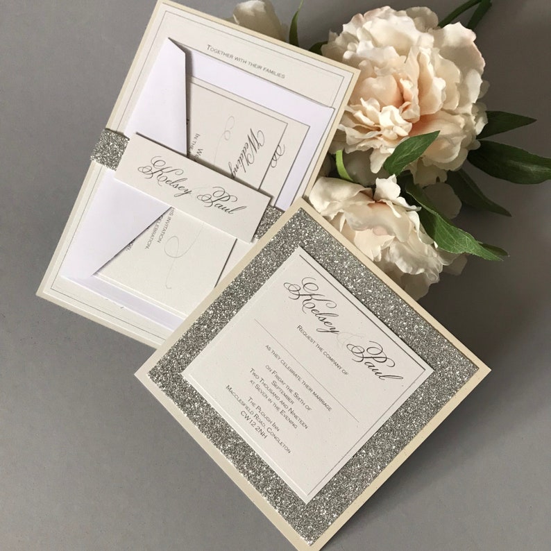 Calligraphy Wedding Invitations Handmade with Glitter
