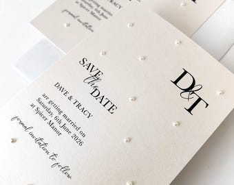 Save the Date Pearl Cards | Modern Save the Date Invitations | Wedding Stationery | Save the Date Invitations with Envelopes | Pearl Wedding