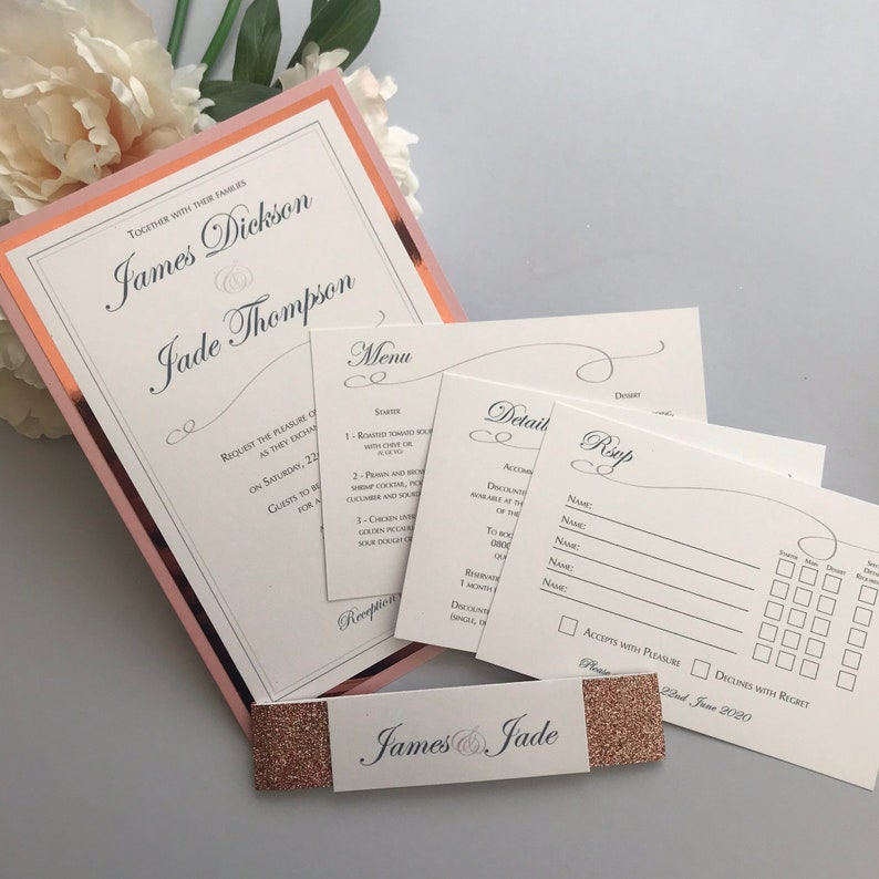 Calligraphy Wedding Invitations Handmade with Glitter