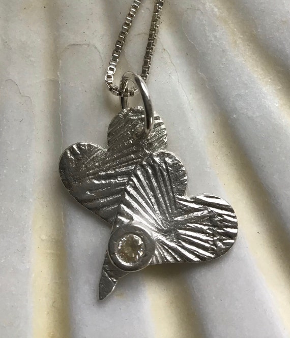 Twin Heart Silver Pendant on Silver Chain. - Etsy