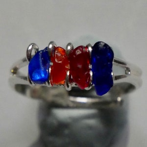 Four Different coloured sea glass adjustable ring.