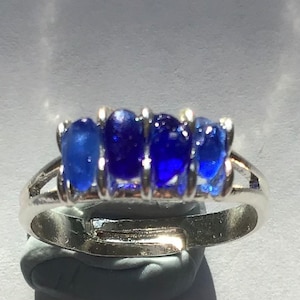 Small blue sea glass chips adjustable ring.
