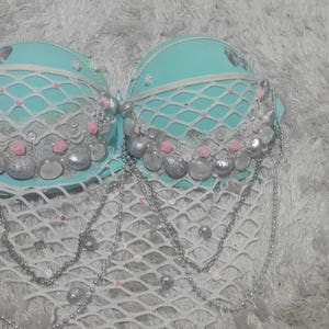 Sea shell mermaid bra,  white blue mermaid bra, mermaid rave bra, festival bra, cosplay, sexy top, mermaid top, custom bra, belly dance bra