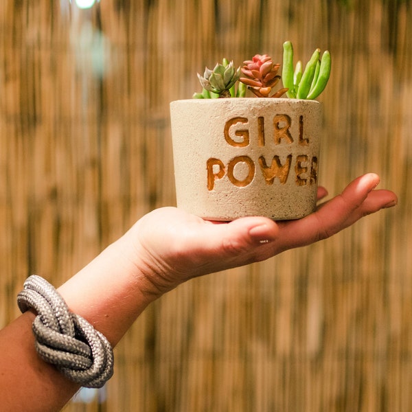 Concrete Planter, GIRL POWER Planter, Includes Succulent, Gift idea, Feminist gift, Custom planter,  Succulent Planter