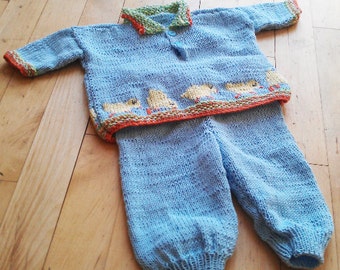 DIY Knitting Pattern for Cute Set, for Babies. 3-6-9-12-18 momths