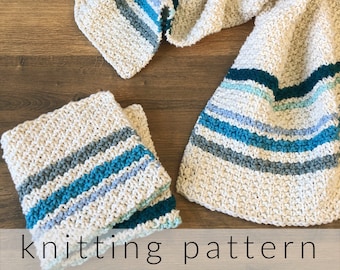 Easy Knit Towel & Washcloth Pattern PDF - Textured Stripes Design